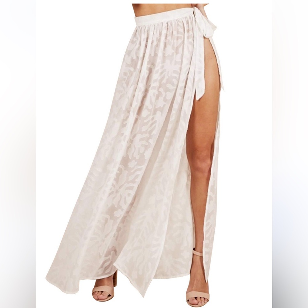 ShowPo white floral burnout lace maxi skirt swim cover up size 16 US